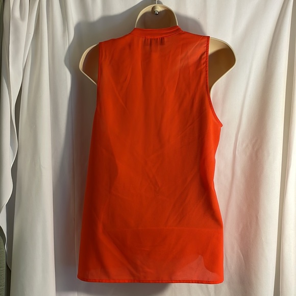 Orange Ruffled Chest Tank / Sleeveless Blouse, Size Medium by B Wear - Picture 4 of 7